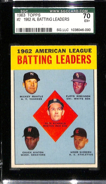 Lot of (3) 1963 Topps Baseball Graded Cards Feat. Mickey Mantle