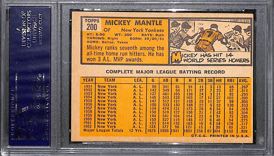 1963 Topps # 200 Mickey Mantle Graded PSA 6