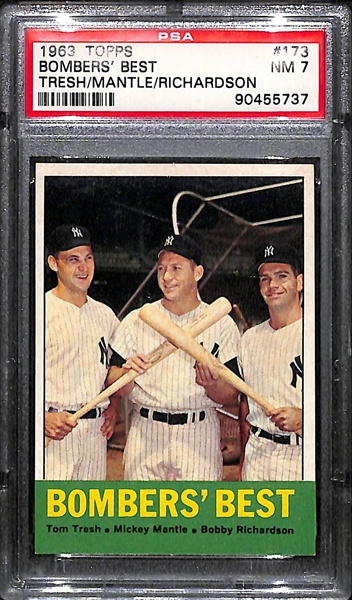 1963 Topps # 173 Bombers' Best Tresh/Mantle/Richardson Graded PSA 7