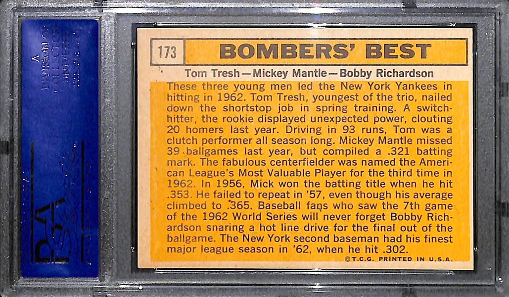 1963 Topps # 173 Bombers' Best Tresh/Mantle/Richardson Graded PSA 7