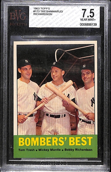 1963 Topps # 173 Bombers' Best Tresh/Mantle/Richardson Graded BGS 7.5