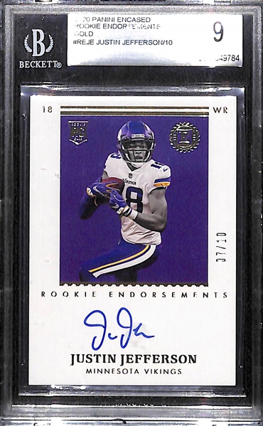 2020 Panini Encased Justin Jefferson Rookie Endorsements Gold BGS 9 w. 10 Autograph