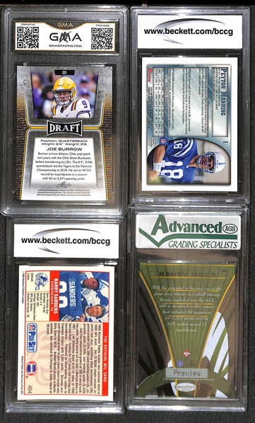Lot of (25) Graded Football Rookies and Stars w. T. Brady, P. Manning, Herbert, Burrow, Moss, B. Sanders, Favre, Aikman  and Others