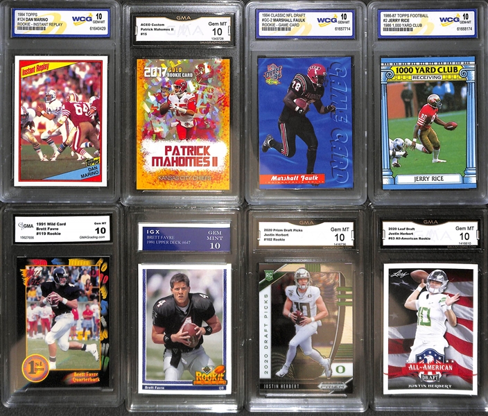 Lot of (30) Graded Football Rookies and Stars w. Marino, Mahomes, M. Faulk, Rice, Favre, Herbert, Mayfield, Burrow, P. Manning and Others