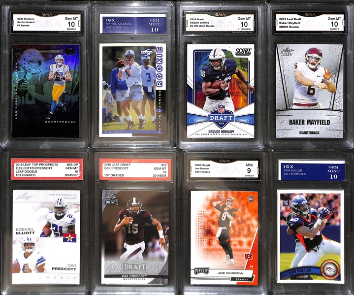 Lot of (30) Graded Football Rookies and Stars w. Marino, Mahomes, M. Faulk, Rice, Favre, Herbert, Mayfield, Burrow, P. Manning and Others