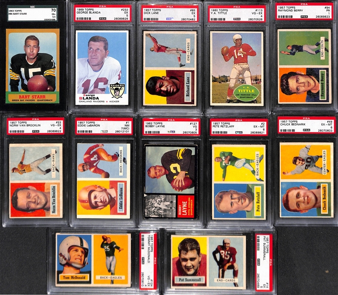 Lot of (12) Graded Vintage Football Cards Mostly 1957 Topps w. Starr, Blanda, Lane, Tittle, Berry, Van Brocklin, and More
