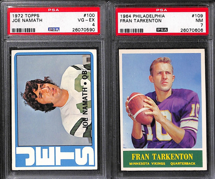 Lot of (9) PSA Graded Vintage Football Cards with Starr, Namath, and Tarkenton