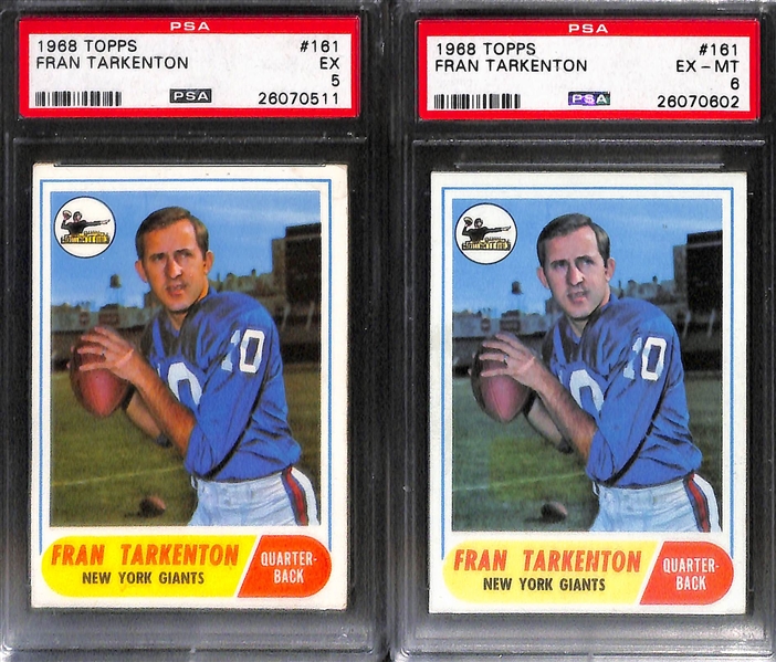 Lot of (9) PSA Graded Vintage Football Cards with Starr, Namath, and Tarkenton