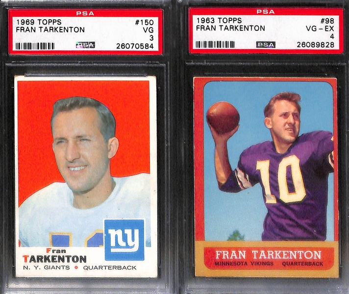 Lot of (9) PSA Graded Vintage Football Cards with Starr, Namath, and Tarkenton