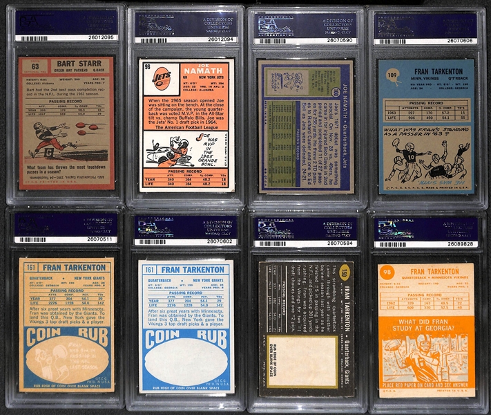 Lot of (9) PSA Graded Vintage Football Cards with Starr, Namath, and Tarkenton