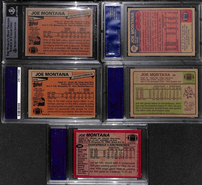 Lot of (5) Joe Montana Graded Cards including (2) 1981 Topps Rookies