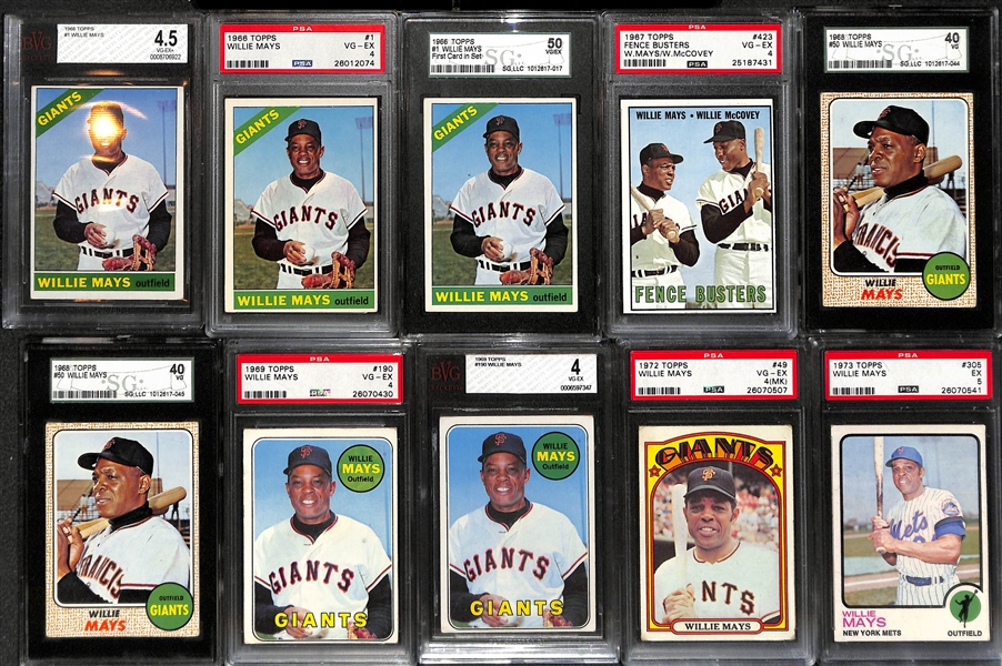 Lot of (10) Vintage Graded Willie Mays Baseball Cards