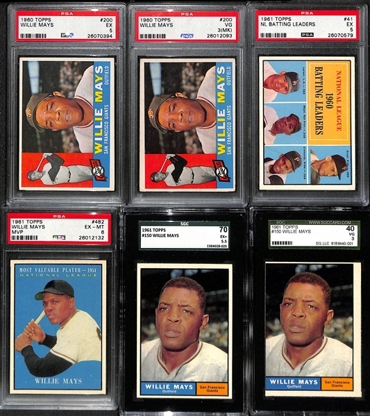 Lot of (6) 1960 and 1961 PSA and SGC Graded Willie Mays Baseball Cards