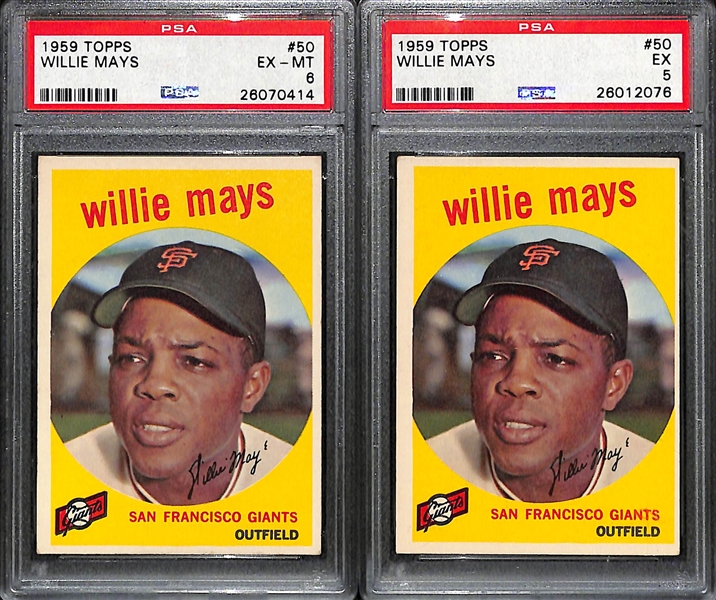 Lot of (2) 1959 Topps # 50 Willie Mays Graded PSA 6 and PSA 5
