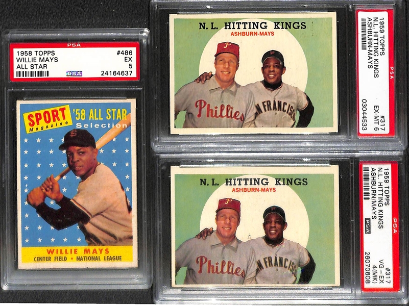 Lot of (6) Mostly PSA Graded 1958 and 1959 Willie Mays Baseball Cards