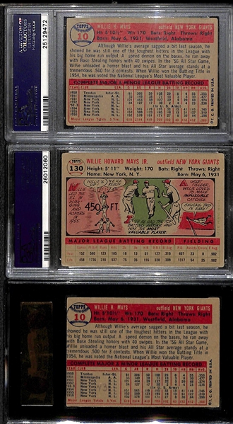Lot of (3) PSA and SGC Graded 1956 and 1957 Willie Mays Baseball Cards