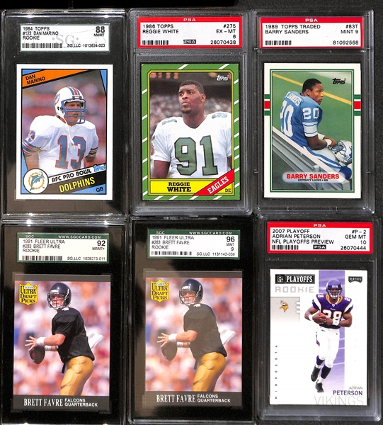 Lot of (25+) PSA and SGC Graded Football Cards w. Marino, B. Sanders, Favre, Peterson, E. Smith, R. White,  and Josh Allen Rookies