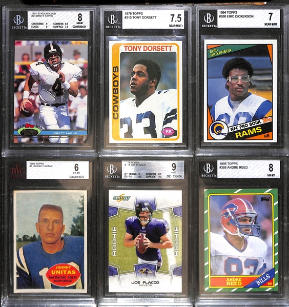Lot of (11) BGS Graded Football Mostly Rookies w. Favre, Dorsett, Dickerson, and Unitas
