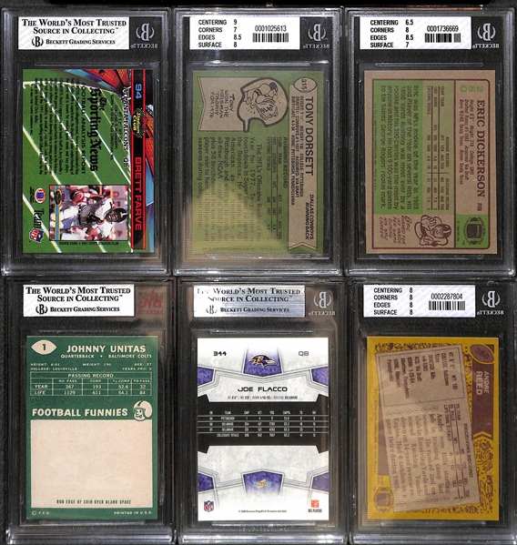 Lot of (11) BGS Graded Football Mostly Rookies w. Favre, Dorsett, Dickerson, and Unitas