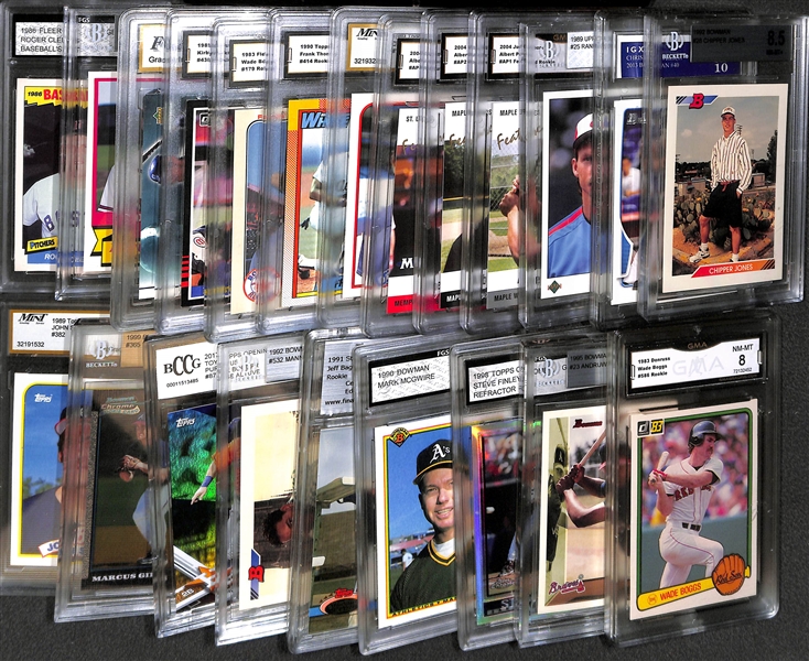 Lot of (20+) Graded Baseball Rookies w. R. Johnson, Smoltz, Boggs, Clemens, Ichiro, F. Thomas, D. Sanders and More