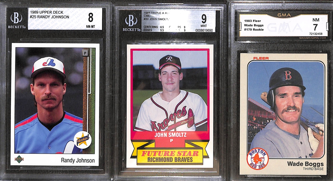 Lot of (20+) Graded Baseball Rookies w. R. Johnson, Smoltz, Boggs, Clemens, Ichiro, F. Thomas, D. Sanders and More