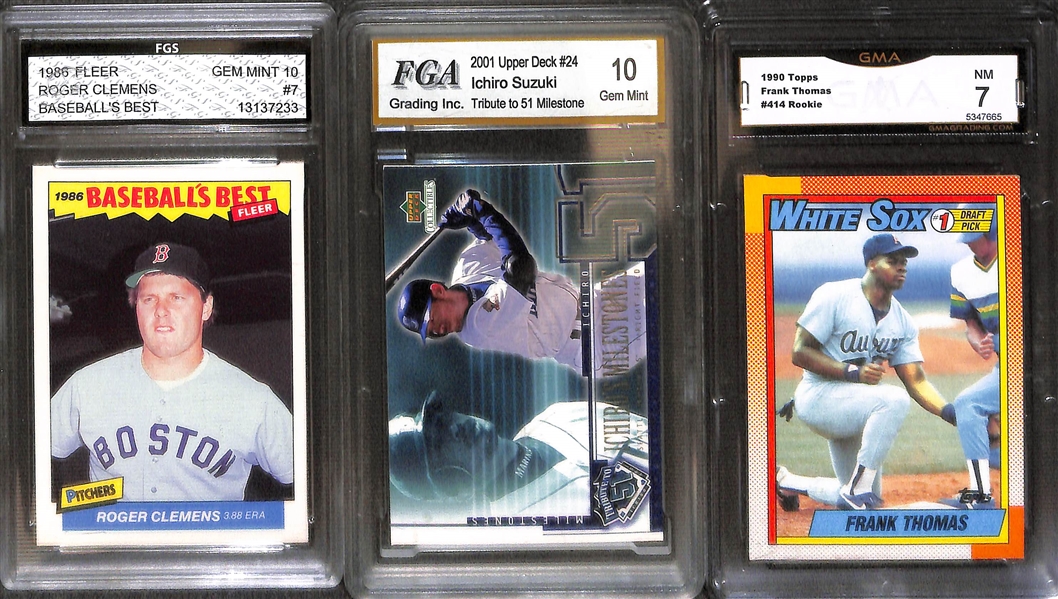 Lot of (20+) Graded Baseball Rookies w. R. Johnson, Smoltz, Boggs, Clemens, Ichiro, F. Thomas, D. Sanders and More