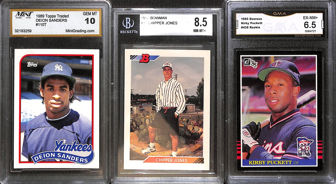 Lot of (20+) Graded Baseball Rookies w. R. Johnson, Smoltz, Boggs, Clemens, Ichiro, F. Thomas, D. Sanders and More