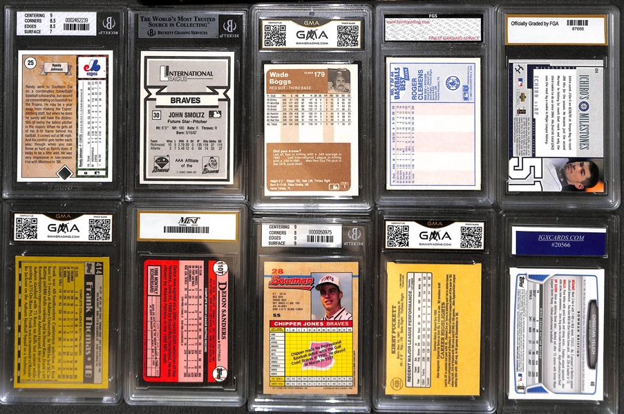 Lot of (20+) Graded Baseball Rookies w. R. Johnson, Smoltz, Boggs, Clemens, Ichiro, F. Thomas, D. Sanders and More