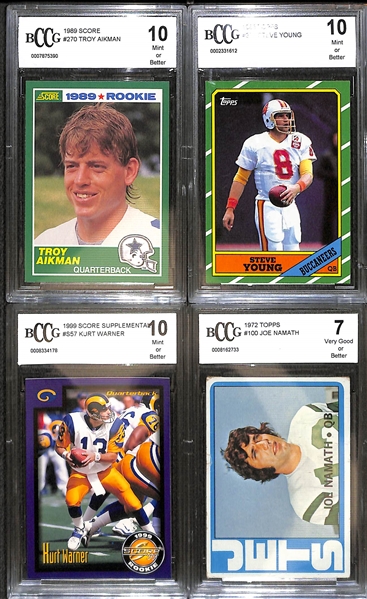 Lot of (20+) BCCG Graded Football Mostly Rookies 1980s-Current w. Montana, P. Manning, B. Sanders, Brees, Burrow and More 