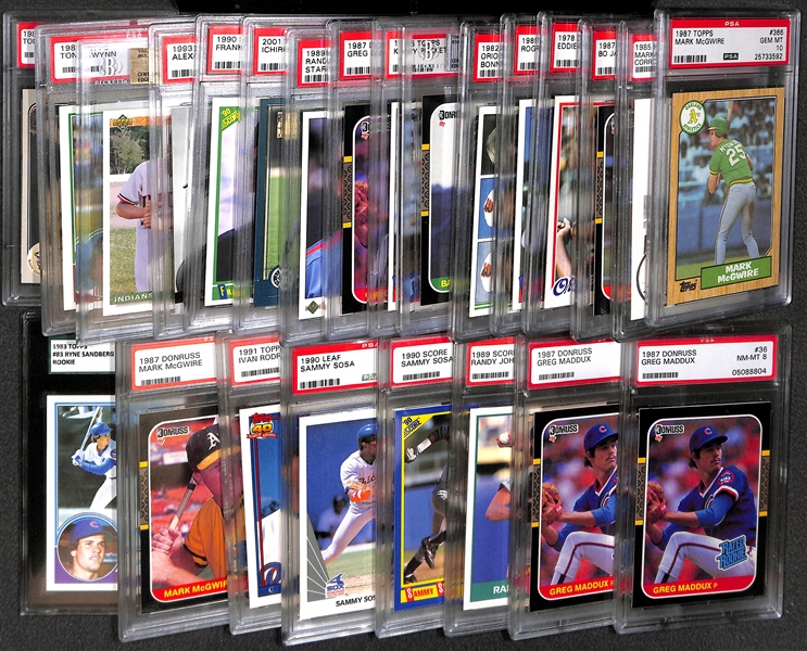 Lot of (20+) 1980s Through Early 1990s PSA and BGS Graded Baseball Mostly Rookies w. Gwynn, Maddux, Sosa, Bonds, Ichiro, Ripken, Clemens, and More