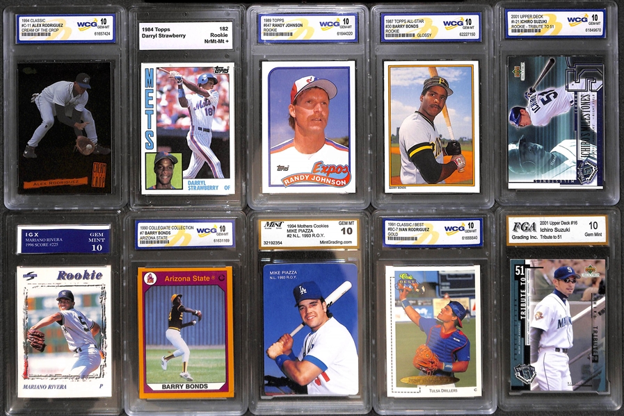 Lot of (40+) Mostly Late 1980s-2000s Baseball Graded Rookies w. Trout, Ichiro, Jeter, Pujols, Bonds, Rodriguez, Rivera and Many More