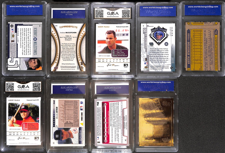Lot of (40+) Mostly Late 1980s-2000s Baseball Graded Rookies w. Trout, Ichiro, Jeter, Pujols, Bonds, Rodriguez, Rivera and Many More