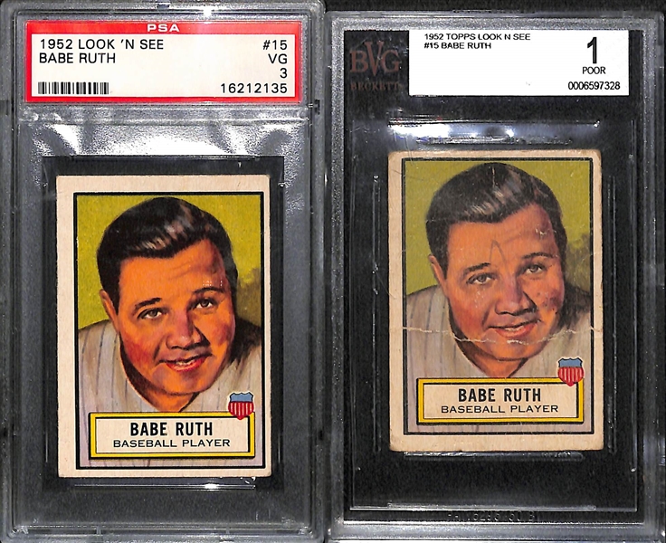 Lot of (2) 1952 Look 'N See Babe Ruth # 15 Graded PSA 3 and BGS 1