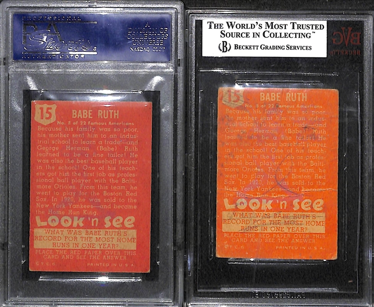 Lot of (2) 1952 Look 'N See Babe Ruth # 15 Graded PSA 3 and BGS 1