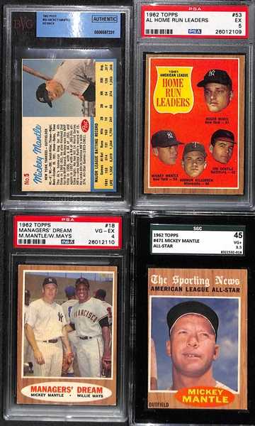 Lot of (4) 1962 Graded Baseball Cards Feat. Mickey Mantle and Willie Mays