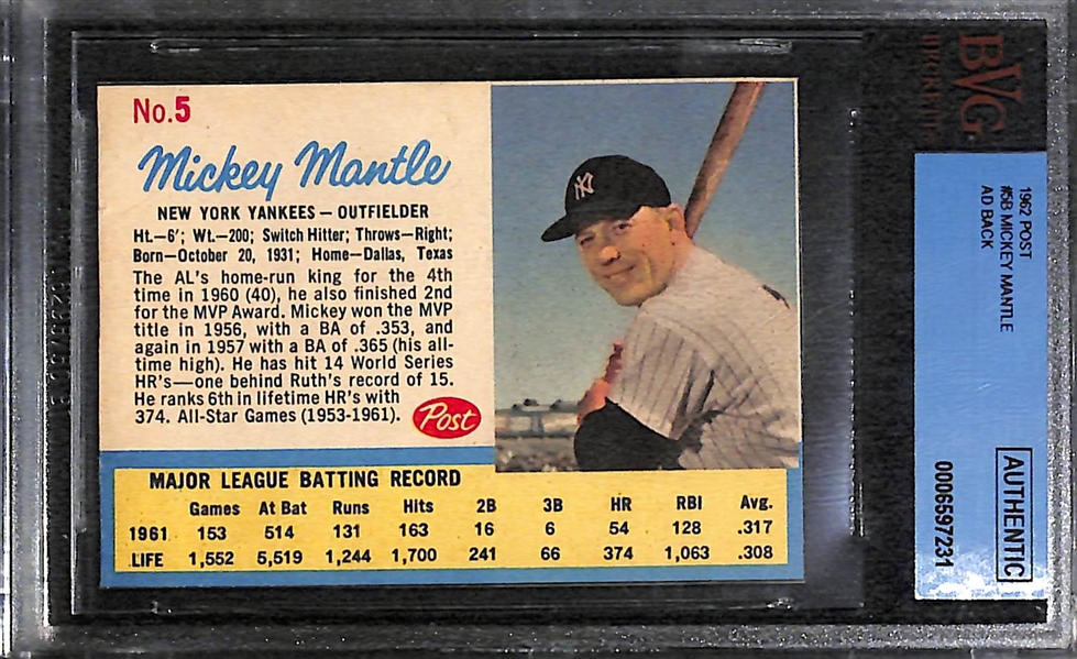 Lot of (4) 1962 Graded Baseball Cards Feat. Mickey Mantle and Willie Mays