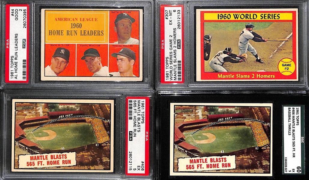 Lot of (4) 1961 Topps Graded Baseball Cards Feat. Mickey Mantle