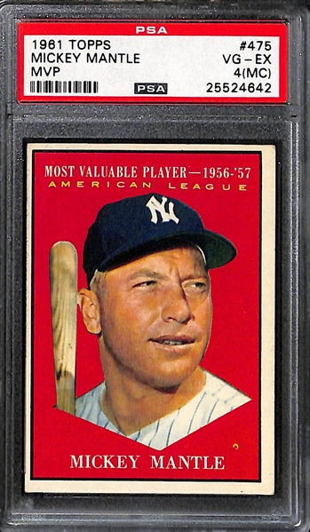 Lot of (4) 1961 Topps # 475 Mickey Mantle MVP All PSA Graded