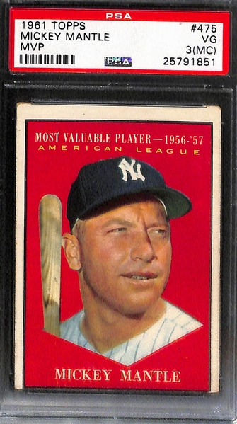 Lot of (4) 1961 Topps # 475 Mickey Mantle MVP All PSA Graded