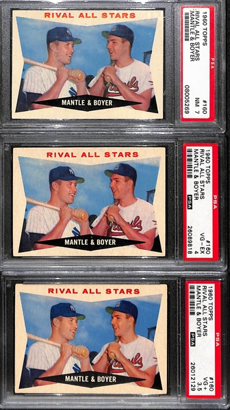 Lot of (3) 1960 Topps # 160 Rival All Stars Mantle & Boyer All PSA Graded