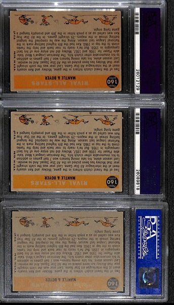 Lot of (3) 1960 Topps # 160 Rival All Stars Mantle & Boyer All PSA Graded