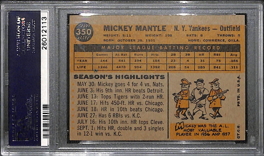 1960 Topps # 350 Mickey Mantle Graded PSA 5 (MC)