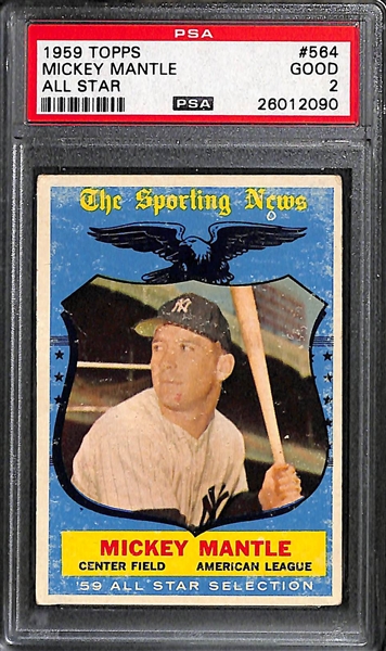 Lot of (3) 1959 Topps Graded Baseball Cards Featuring Mickey Mantle