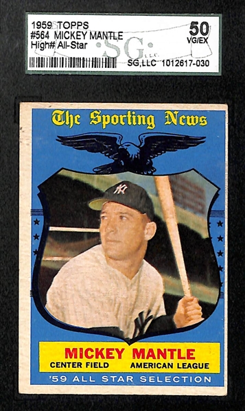 Lot of (3) 1959 Topps Graded Baseball Cards Featuring Mickey Mantle
