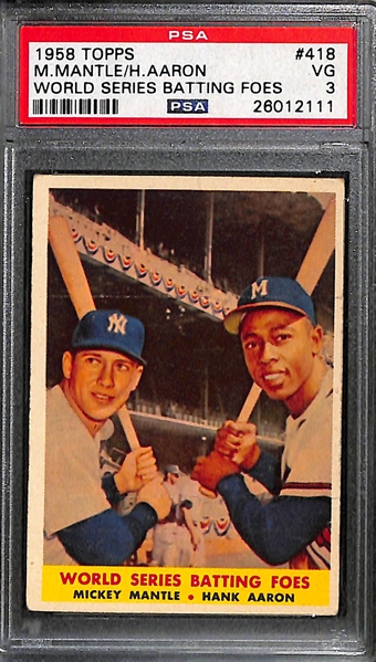 Lot of (2) 1958 Topps # 418 Mickey Mantle/Willie Mays (Graded PSA 2 and 3)