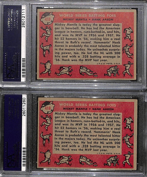 Lot of (2) 1958 Topps # 418 Mickey Mantle/Willie Mays (Graded PSA 2 and 3)