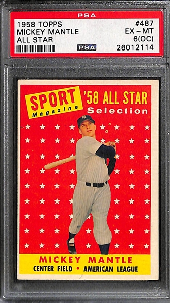 Lot of (3) 1958 Topps # 487 Mickey Mantle All Star PSA Graded Cards