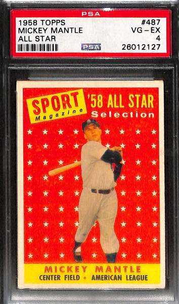 Lot of (3) 1958 Topps # 487 Mickey Mantle All Star PSA Graded Cards
