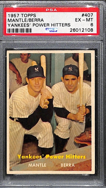 1957 Topps # 407 Mickey Mantle/Yogi Berra Yankees Power Hitters PSA 6
