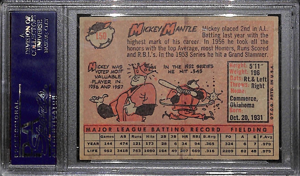 1958 Topps # 150 Mickey Mantle Graded PSA 4